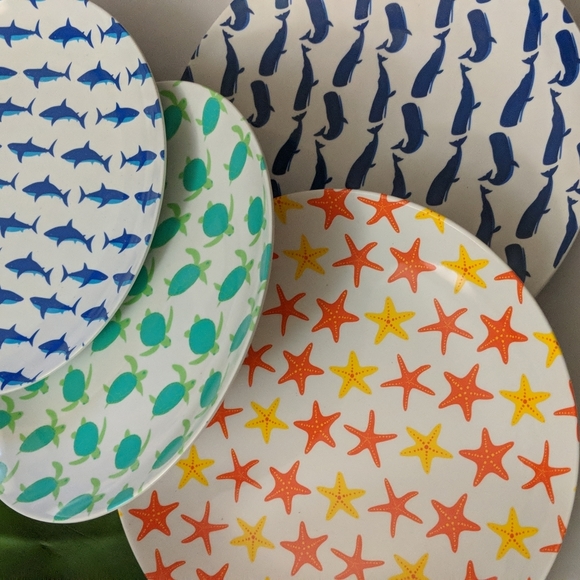 Sigrid Olsen Fish Melamine Side 4 Plates Nautical Beach Print - Picture 2 of 7